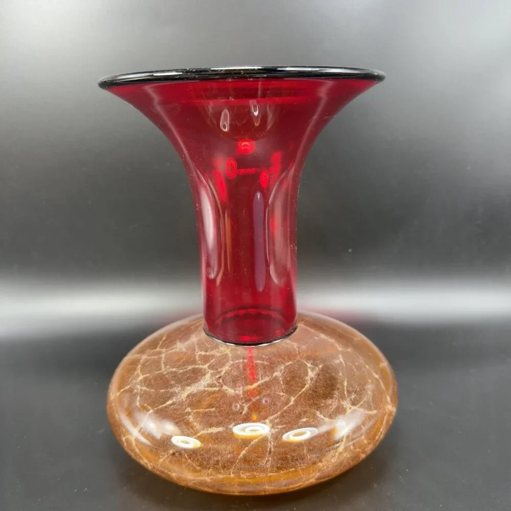 2003 K Piper Hand Blown Studio Art Glass‎ Vase Vessel Marbling Pattern Hand Made